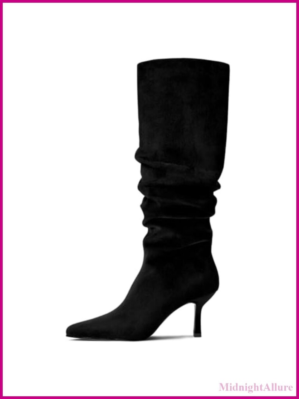 Women's Knee High Suede Ruched Tall Boots Pointed Toe Kitten Heel Zip